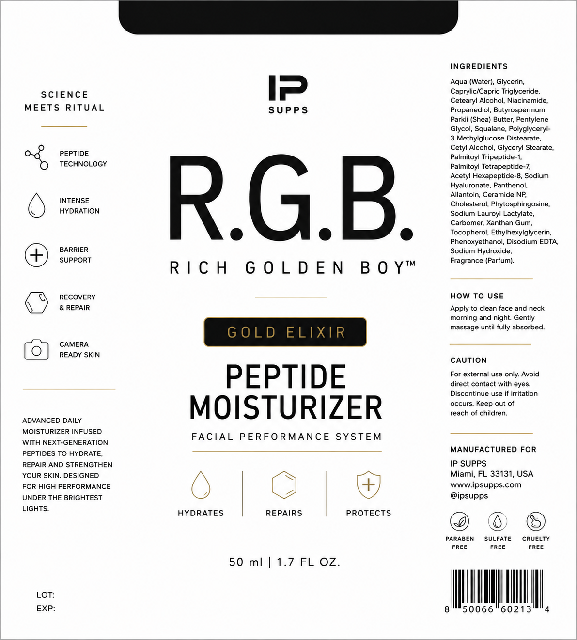R.G.B. Rich Golden Boy product label with full ingredient list